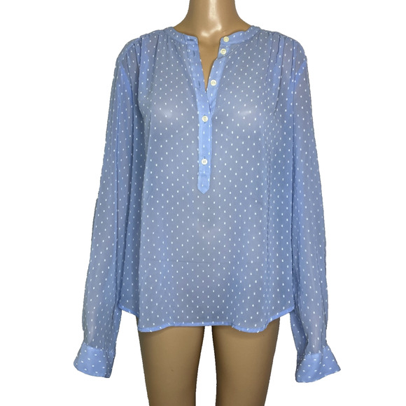 Women's XL J.Crew Blue Swiss Dot Polyester Semi-Sheer Popover Blouse - Picture 1 of 5
